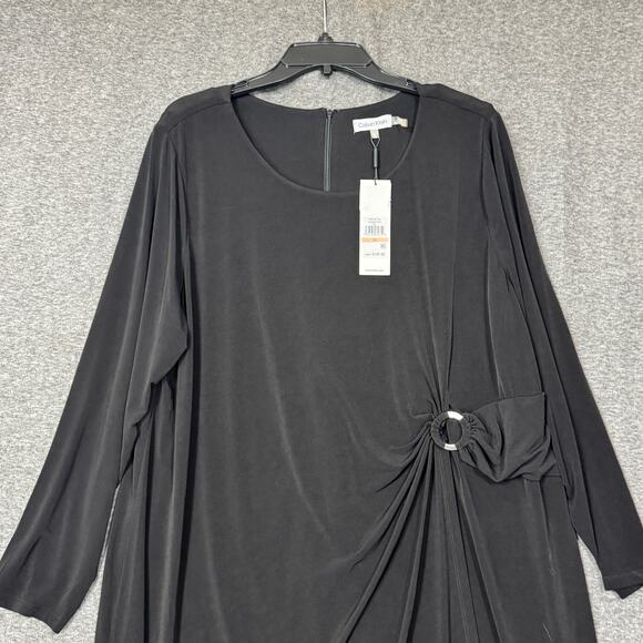 Calvin Klein Womens Faux Wrap Mini Dress Size 2X Black Career Business Neutral - Picture 2 of 14